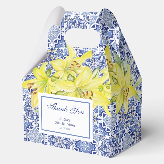 Blue portugiesisch Azulejo Yellow Lily Vielen Dank Geschenkschachtel (Vorderseite)