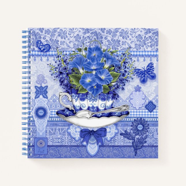 Blue Porzellan Cup und Blume Notizbuch (Vorderseite)