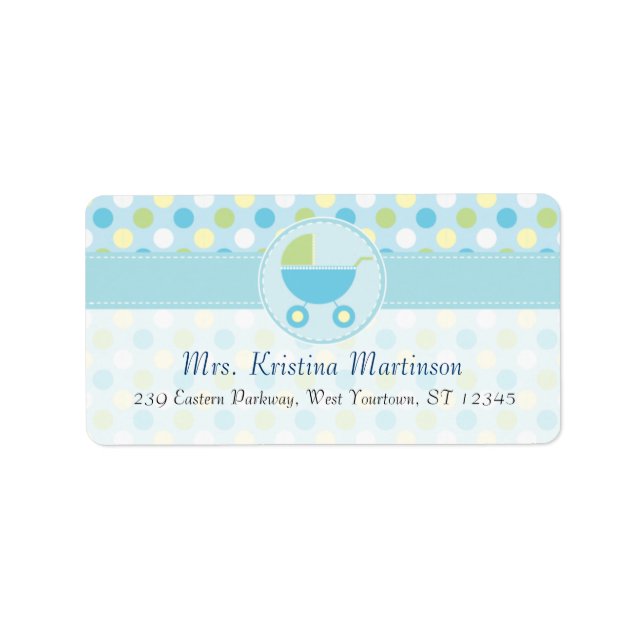 Blue Pram und Polka Dots-Adressetikett Adressaufkleber (Vorne)