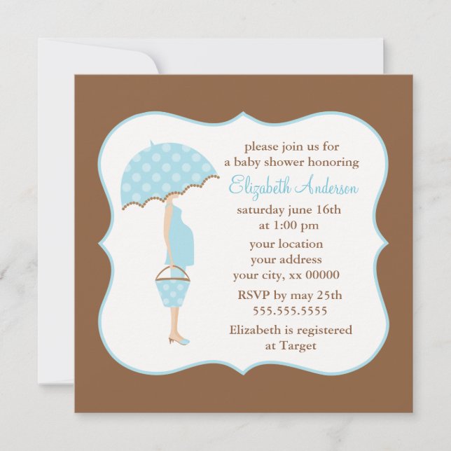 Blue Pregnant Mama Boy Baby Shower Einladung (Vorderseite)