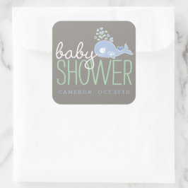 Blue Pregnant Mommy Whale Boy Baby ShowParty Quadratischer Aufkleber