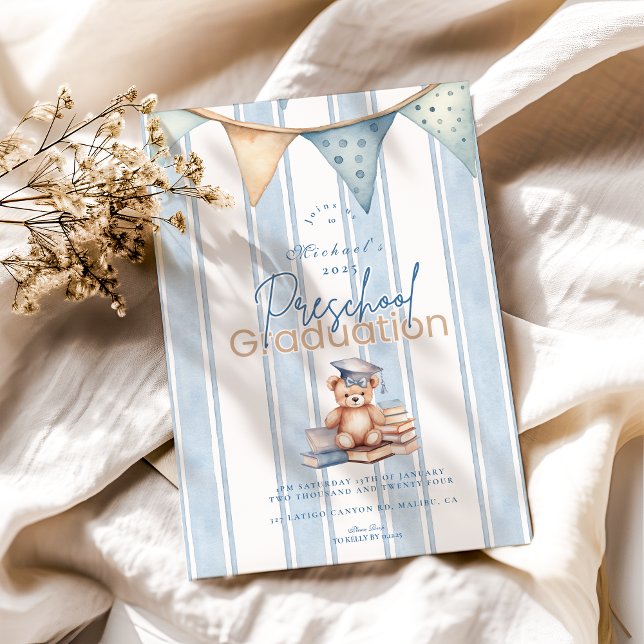 Blue Preschool Teddy Bear Abschluss Einladung (Von Creator hochgeladen)