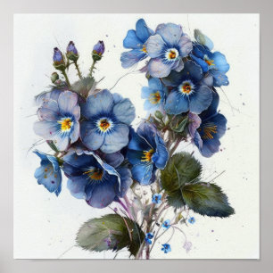 Blue Primrose Blume Art Print Poster