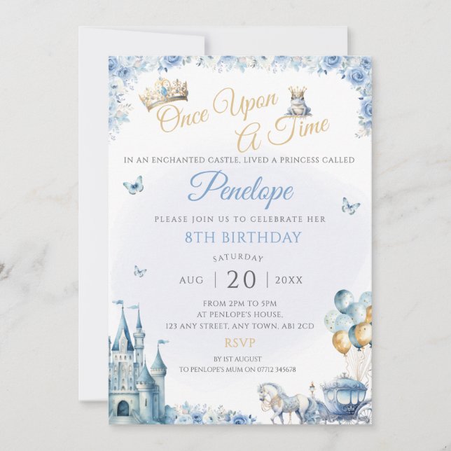 Blue Princess Anniversaire Fairy Tale Invitation (Devant)