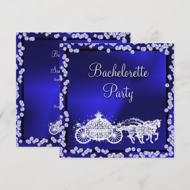 Blue Princess Coach & Horses Junggeselinnen-Abschi Einladung (Vorne/Hinten)