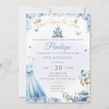 Blue Princess Dress Birthday Party Einladung