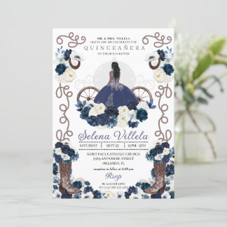 Blue Princess Dress & Boots Quinceañera Einladung