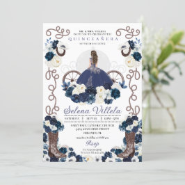 Blue Princess Dress & Boots Quinceañera Einladung