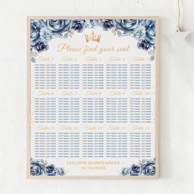 Blue Princess Quinceañera 15 Tische Sitzplan Poster (Von Creator hochgeladen)