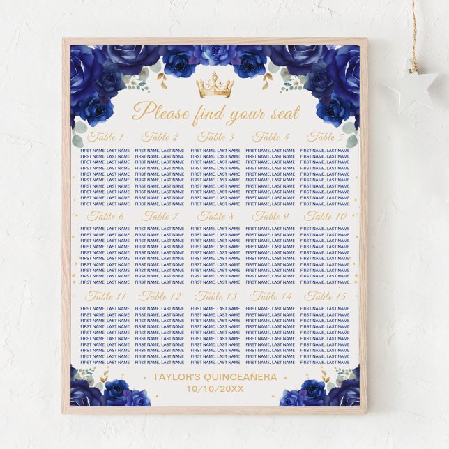 Blue Princess Quinceañera 15 Tische Sitzplan Poster (Von Creator hochgeladen)