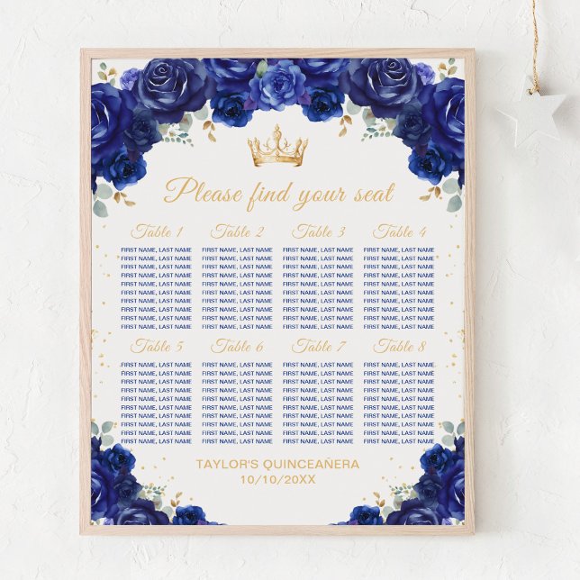 Blue Princess Quinceañera 8 Tische Sitzkarte Poster (Von Creator hochgeladen)