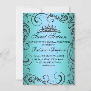 Blue Princess Sweet 16 Anniversaire Invitation