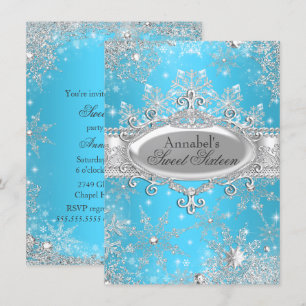 Blue Princess Winter Wonderland Sweet 16 Einladung