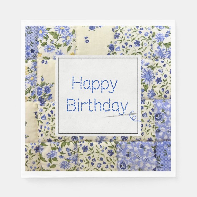 Blue Print Quilt zum Geburtstag mit Nadel Serviette (Vorderseite)