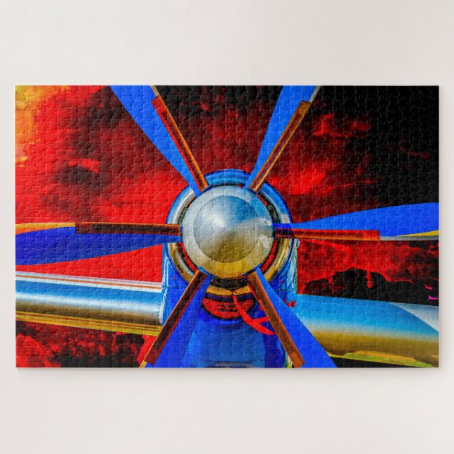 Blue Propeller, Red Sky (Horizontal)