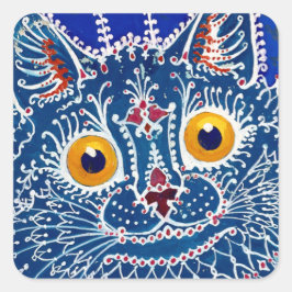 Blue Psychedelic Cat Art von Louis Wain Quadratischer Aufkleber