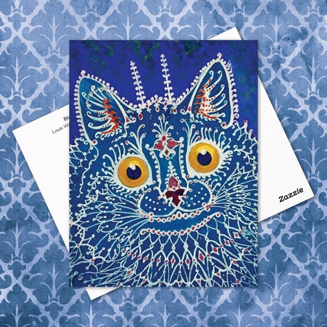 Blue Psychedelic Cat Louis Wain Postkarte (Von Creator hochgeladen)