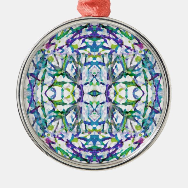 Blue Psychedelic Pattern Silbernes Ornament (Vorne)