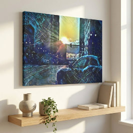 Blue Pulse Detroit Sunset - Electric City Vibes Leinwanddruck