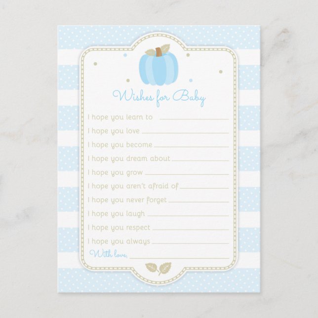 Blue Pumpkin Baby Boy Dusche Wünsche für Baby Postkarte (Vorderseite)
