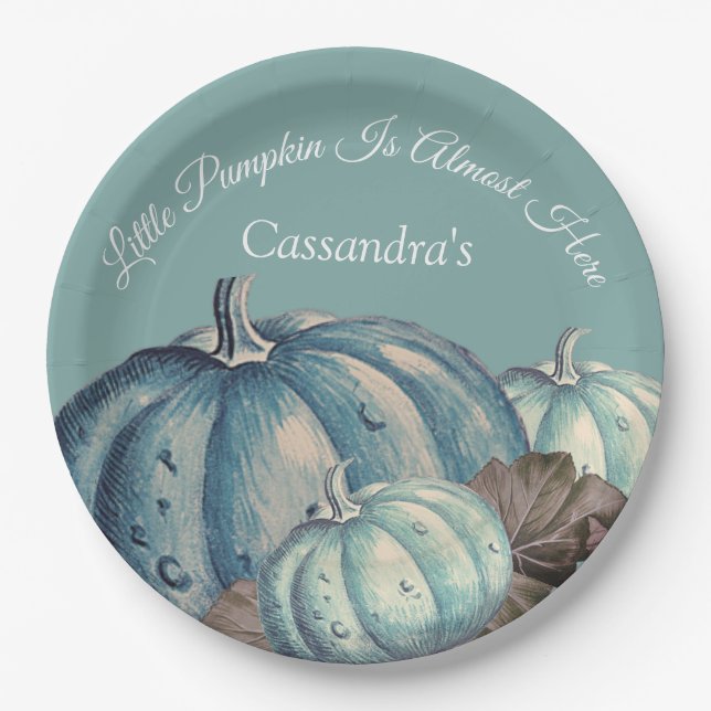 Blue Pumpkin Baby Boy Fall Dusche Pappteller (Vorderseite)