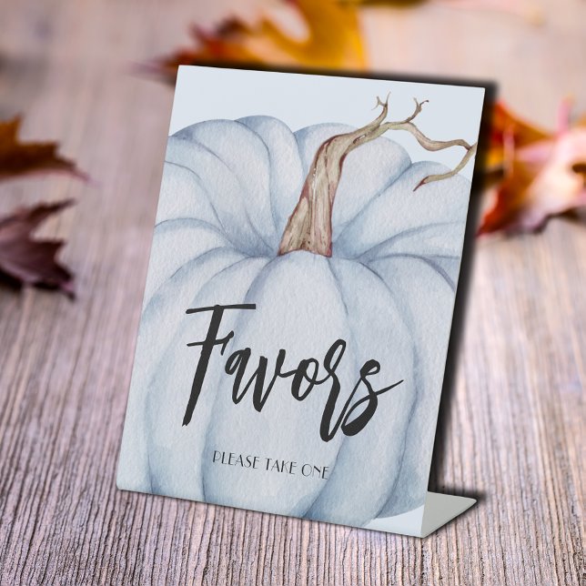 Blue Pumpkin Baby Duwer Favorits Sockelschild (Favors tabletop pedestal sign with blue pumpkin for a boy baby shower )