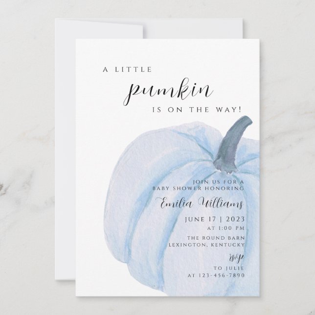 Blue Pumpkin Baby Showboy Einladung (Vorderseite)