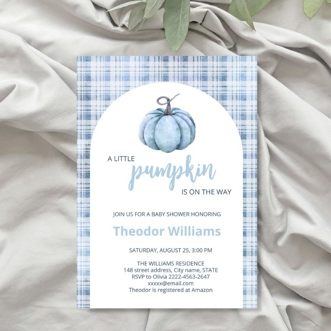 Blue Pumpkin Baby Shower Einladung | Herbstthema (Little pumpkin minimalistic autumn fall baby shower invitation )