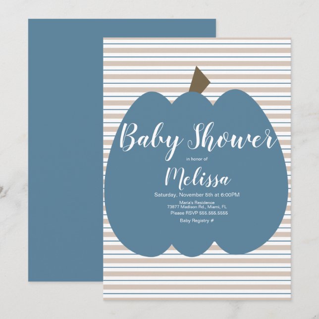 Blue Pumpkin Boy Baby Dusche Einladung (Vorne/Hinten)
