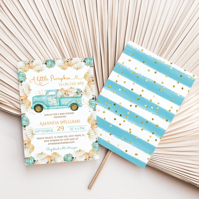 Blue Pumpkin Boy Baby Dusche Einladung (Von Creator hochgeladen)