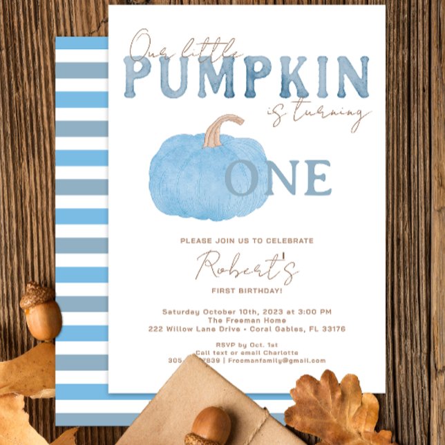 Blue Pumpkin Erster Geburtstag Einladung (Blue Watercolor Pumpkin Birthday Invitation)