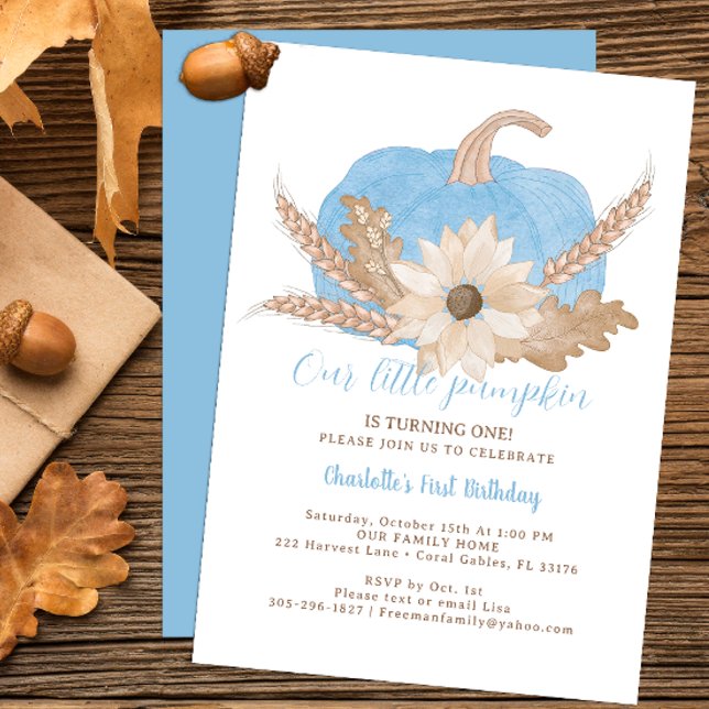 Blue Pumpkin Erster Geburtstag Einladung (blue pumpkin fall birthday party invitation)