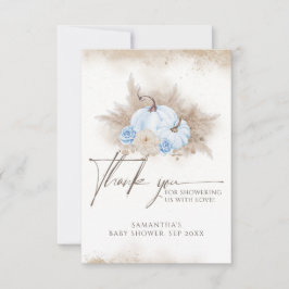 Blue Pumpkin Fall floral Boho Pampas Baby Dusche Dankeskarte