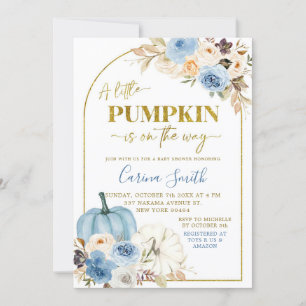 Blue Pumpkin Floral Fall Baby Dusche Einladung