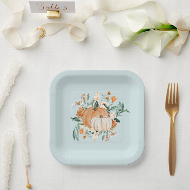 Blue Pumpkin Floral Herbstfarben, Pappteller (Hochzeit)