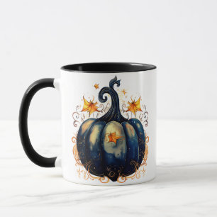 Blue Pumpkin Gold Scrolls Blätter Halloween Tasse