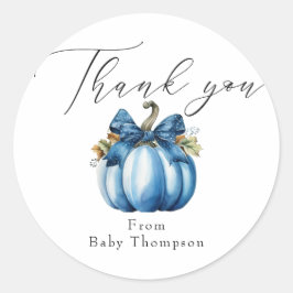 Blue Pumpkin | Herbst Babydusche Vielen Dank Runder Aufkleber