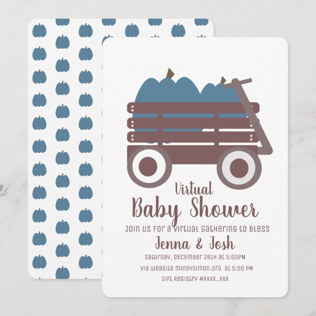 Blue Pumpkin Patch Virtual Baby Dusche Einladung (Vorne/Hinten)