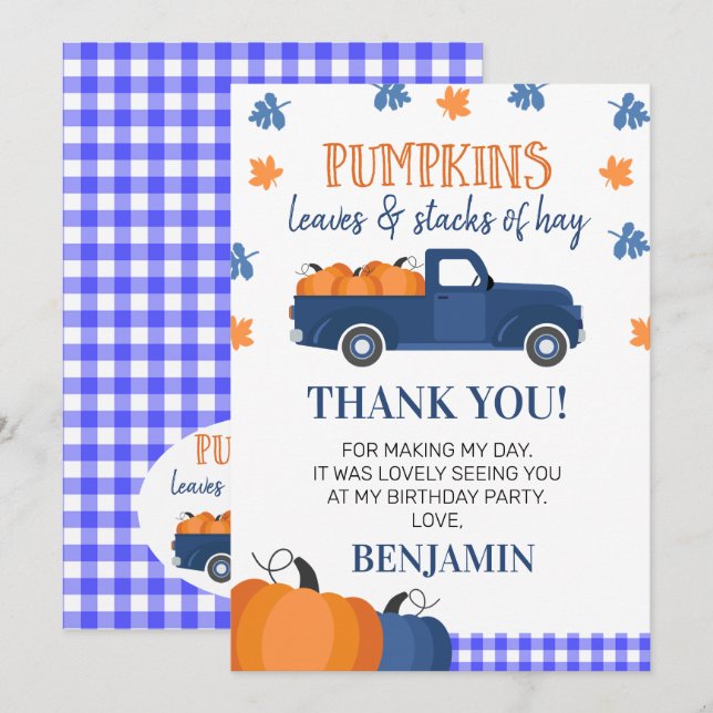 Blue Pumpkin Truck Geburtstag Danke Karte (Vorne/Hinten)