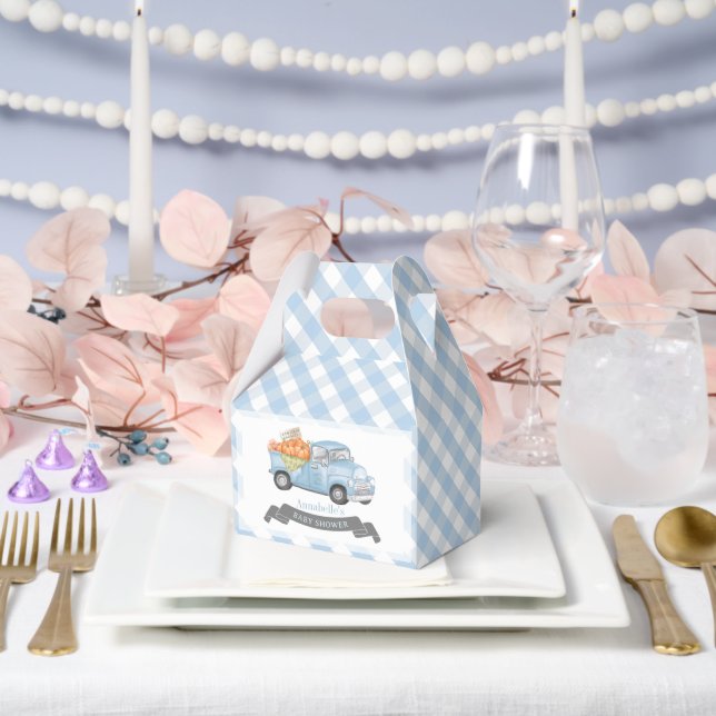 Blue Pumpkin Truck Gingham Boy Baby Dusche Geschenkschachtel (Hochzeit)