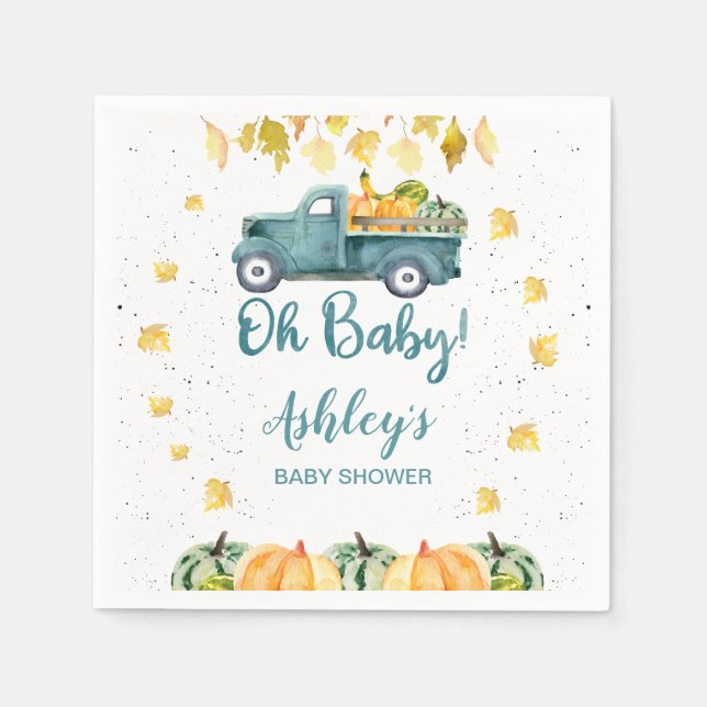 Blue Pumpkin Truck Herbst Blätter Baby Duschpapier Serviette (Vorderseite)
