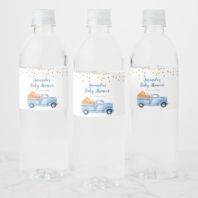 Blue Pumpkin Truck Water Bottle Labels (Flaschen)
