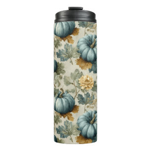 Blue Pumpkin und Autumn Leaves Fall Pattern Thermosbecher
