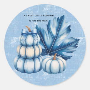 Blue Pumpkin und Leaf Boy Baby Dusche Runder Aufkleber