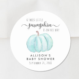 Blue Pumpkin Watercolor Baby Boy Dusche Runder Aufkleber