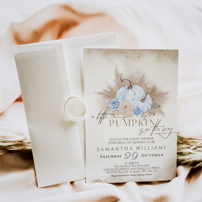 Blue Pumpkin Watercolor Boho Babydusche Einladung (Von Creator hochgeladen)