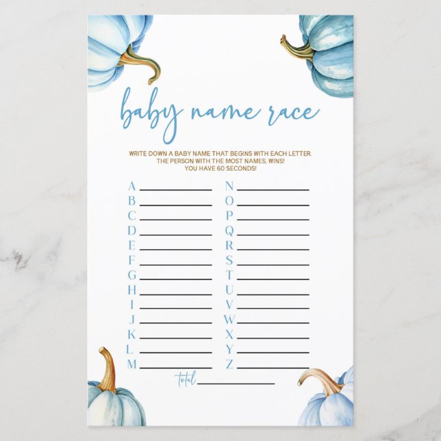 Blue Pumpkins Fall Name Race Baby Duschspiel (Vorderseite)