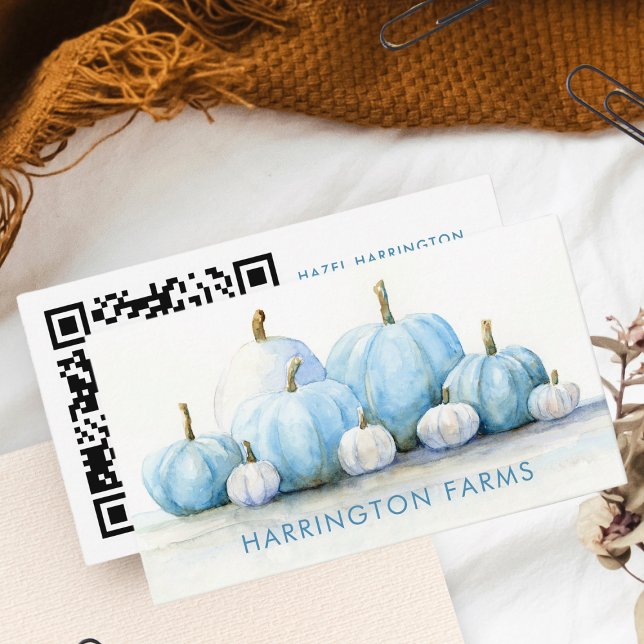 Blue Pumpkins Farm QR Code Scannable Watercolor Visitenkarte (Von Creator hochgeladen)