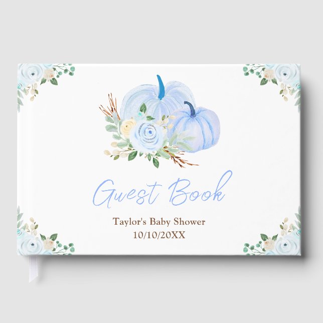Blue Pumpkins Floral Baby Dusche Gästebuch (Vorderseite)
