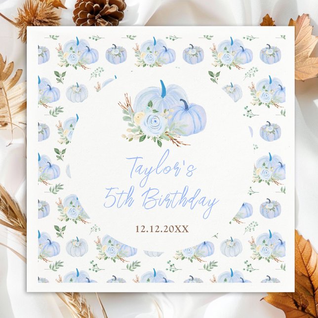Blue Pumpkins Floral Birthday Party Serviette (Von Creator hochgeladen)